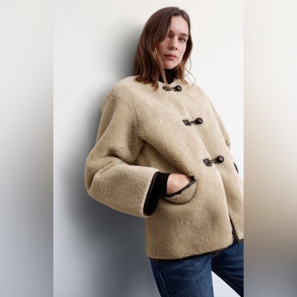 NWT MANGO XS S Appliques Faux Fur Shearling Coat Jacket Toteme - Picture 2 of 13